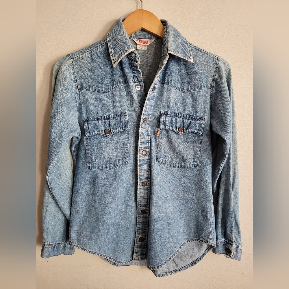 Levi's Vintage Orange Tab‎ Snap Button Denim Shirt Xs